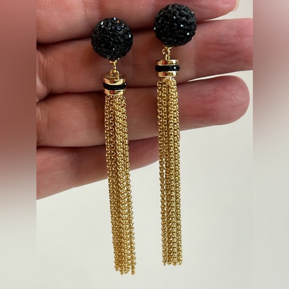 Black and Gold Chain Tassel Earrings - Picture 2 of 8